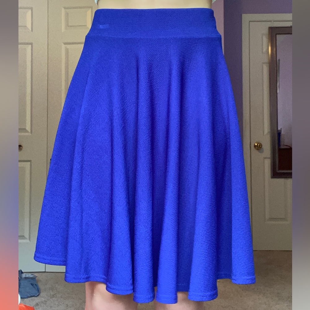 Blue knee length skater skirt